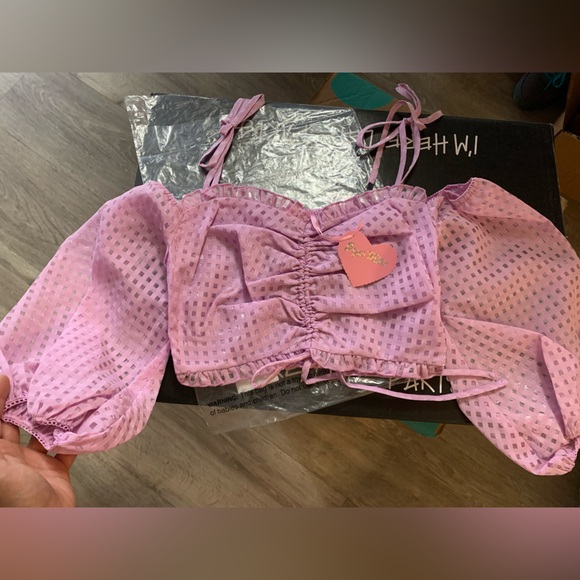 NWT Dolls Kills x Sugar Thrillz Made U Blush Gingham Crop Top Size Small - Picture 7 of 13